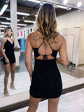 Sleek Black Criss Cross Spaghetti Straps Bodycon Homecoming Dress BM bride