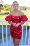 Black Cut Glass Mirror Off-the-Shoulder Short Party Dress BM bride