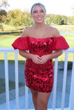 Black Cut Glass Mirror Off-the-Shoulder Short Party Dress BM bride