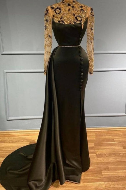 BMbride Black long evening dress with sleeves Prom dresses in glitter BMbride
