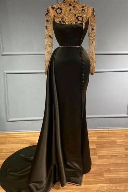 BMbride Black long evening dress with sleeves Prom dresses in glitter BMbride