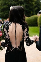 BMbride Black Long Sleeves Mermaid Wedding Dress with Sweep Train BMbride