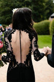 BMbride Black Long Sleeves Mermaid Wedding Dress with Sweep Train BMbride