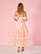 Elegant A-Line Corset Ruffled Tulle Prom Dress BM bride
