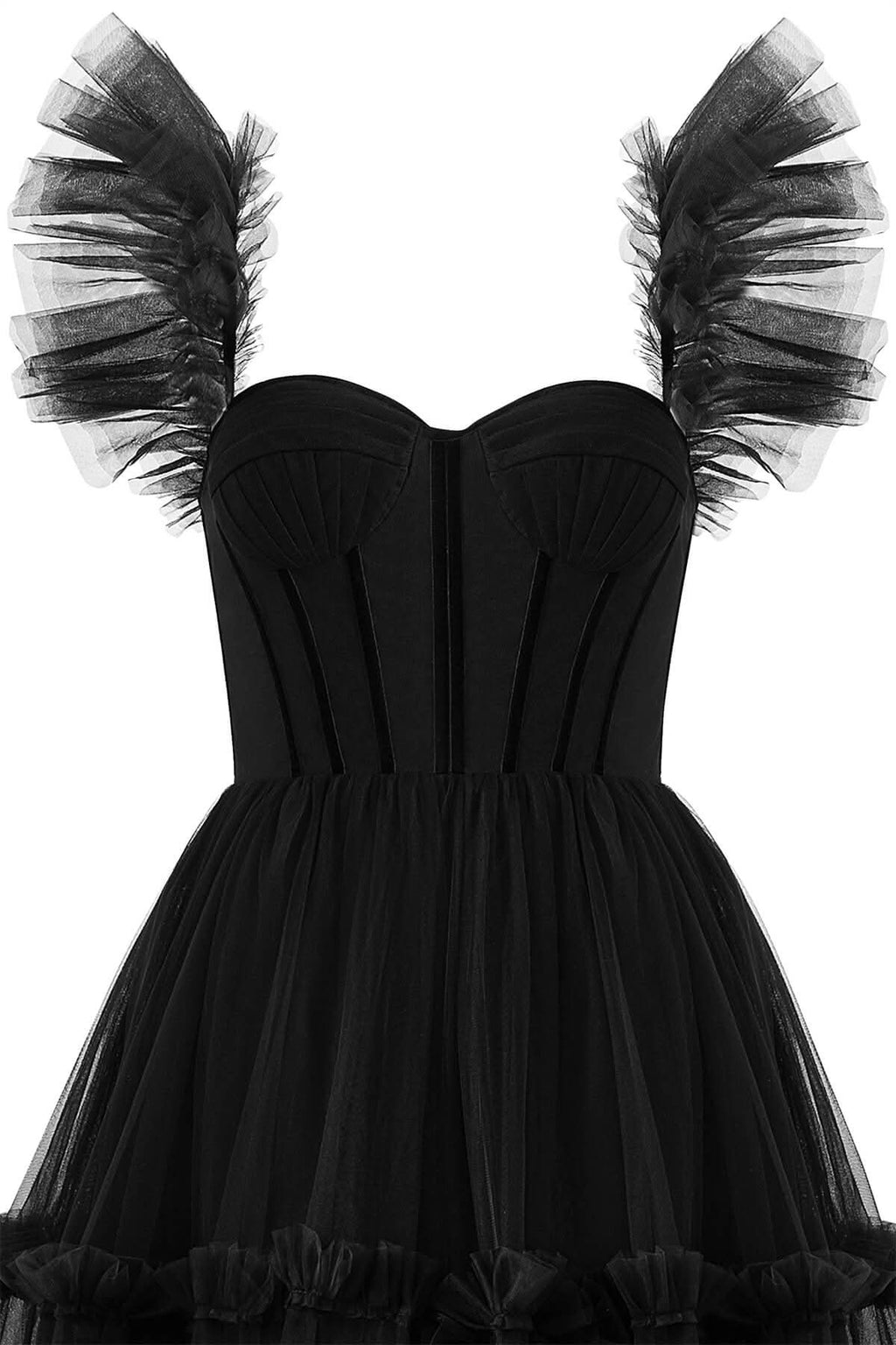 Elegant A-Line Corset Ruffled Tulle Prom Dress BM bride
