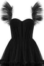 Elegant A-Line Corset Ruffled Tulle Prom Dress BM bride