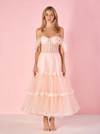 Elegant A-Line Corset Ruffled Tulle Prom Dress BM bride