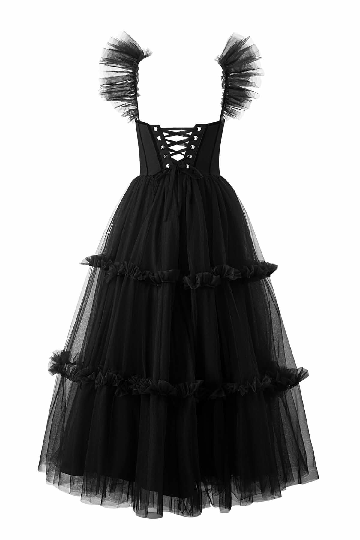 Elegant A-Line Corset Ruffled Tulle Prom Dress BM bride