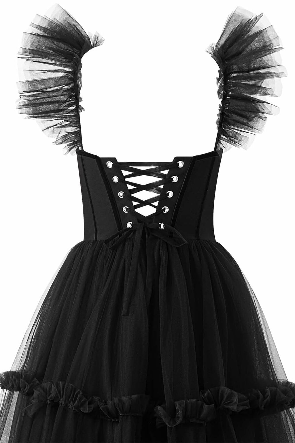 Elegant A-Line Corset Ruffled Tulle Prom Dress BM bride