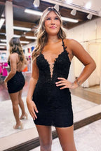 Stylish Short Homecoming Dress with Beaded Cross Back and Chic Spaghetti Straps BM bride
