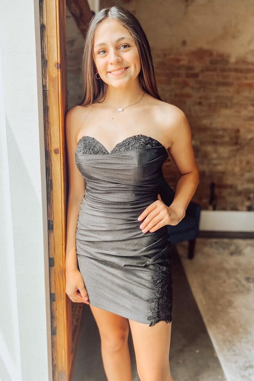 Graceful A-Line Spaghetti Straps V Neck Lace Homecoming Dress BM bride