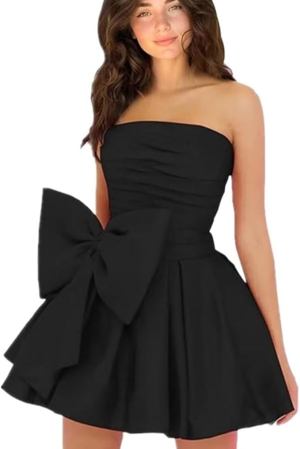 Simple Sleeveless Ruched Mini Homecoming Dress with Bow, Perfect for Any Party BM bride