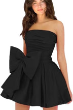 Simple Sleeveless Ruched Mini Homecoming Dress with Bow, Perfect for Any Party BM bride