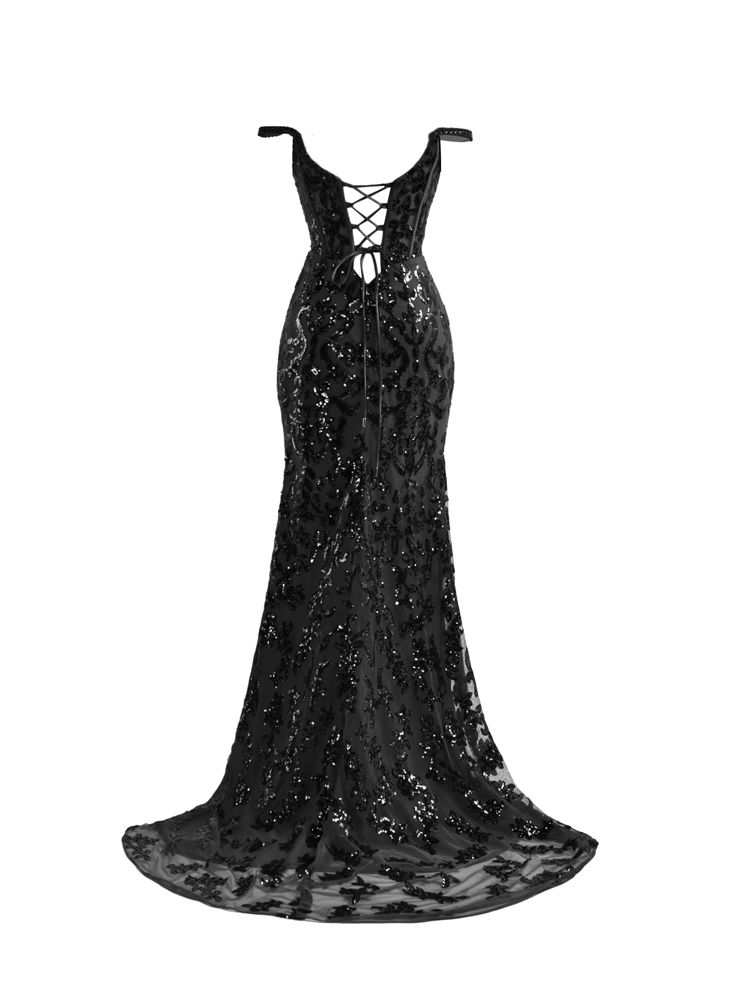 Elegant Black Sheath Sequins Long Prom Dress with Slit BM bride