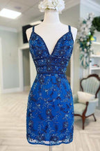 Fun Hot Pink V Neck Sequin Lace Short Homecoming Dresses BM bride