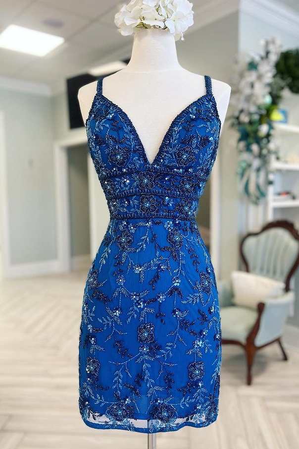 Fun Hot Pink V Neck Sequin Lace Short Homecoming Dresses BM bride