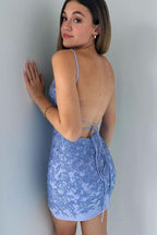 Beautiful Blue Lace Appliques Short Homecoming Dresses BM bride