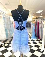 Gorgeous Sheath Blue Homecoming Dress with Feathers BM bride