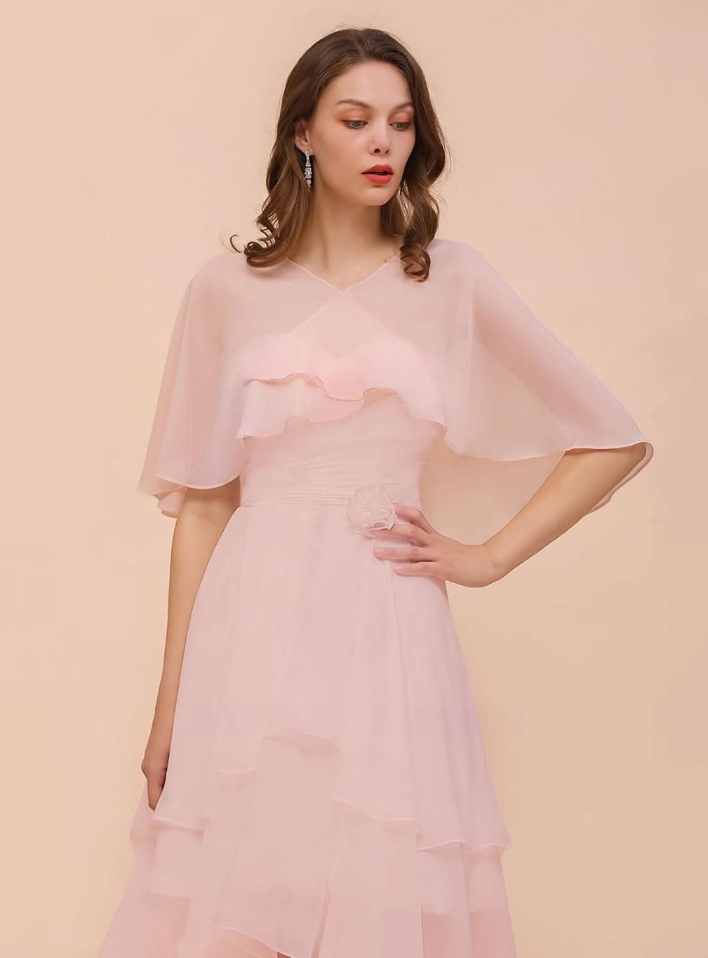 Blushing Pink Chiffon Ruffle Special Occasions Wraps BMbride