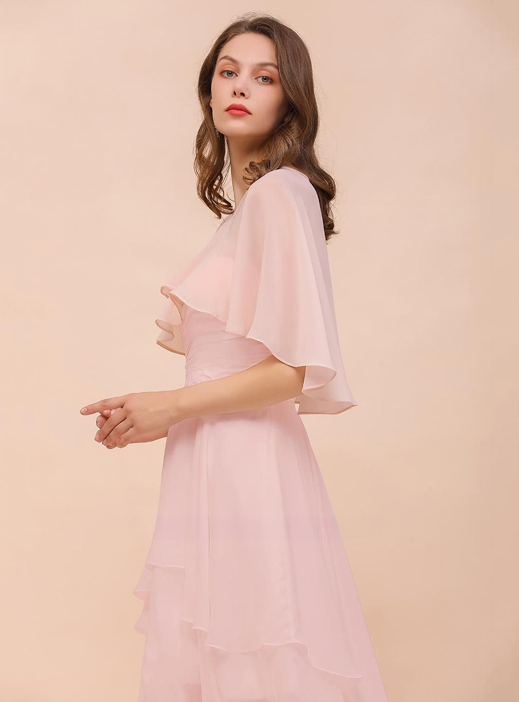 Blushing Pink Chiffon Ruffle Special Occasions Wraps BMbride
