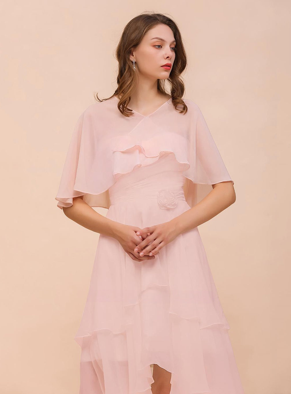 Blushing Pink Chiffon Ruffle Special Occasions Wraps BMbride