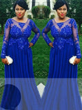 BMbride A - Line/Elegant Sheer Neck Long Sleeves Applique Floor - Length Chiffon Plus Size Prom Dresses - Bmbride