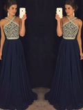 BMbride A - Line/Elegant Sleeveless Halter Chiffon Beading Floor - Length Prom Dresses - Bmbride