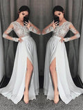 BMbride A - Line/Elegant V - neck Long Sleeves Lace Chiffon Prom Dresses - Bmbride