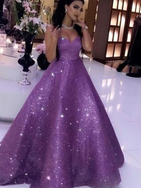 BMbride Ball Gown Sequins Sweetheart Sleeveless Ruffles Prom Dresses - Bmbride