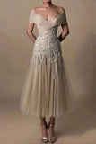 Bmbride Champagne Off - the - Shoulder Bride Dress With Appliques - BMbridal - Bmbride