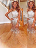 BMbride Gorgeous Mermaid Bateau Sleeveless Sequin Tulle Prom Dresses - Bmbride
