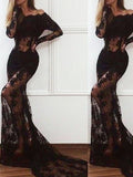 BMbride Gorgeous Mermaid Off - the - Shoulder Long Sleeves Lace Prom Dresses - Bmbride