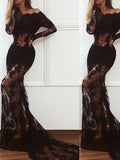BMbride Gorgeous Mermaid Off - the - Shoulder Long Sleeves Lace Prom Dresses - Bmbride