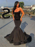 BMbride Gorgeous Mermaid Sleeveless Spaghetti Straps Ruffles Satin Prom Dresses - Bmbride