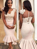 BMbride Gorgeous Mermaid Sleeveless V - neck Satin Beading Asymmetrical Prom Dresses - Bmbride