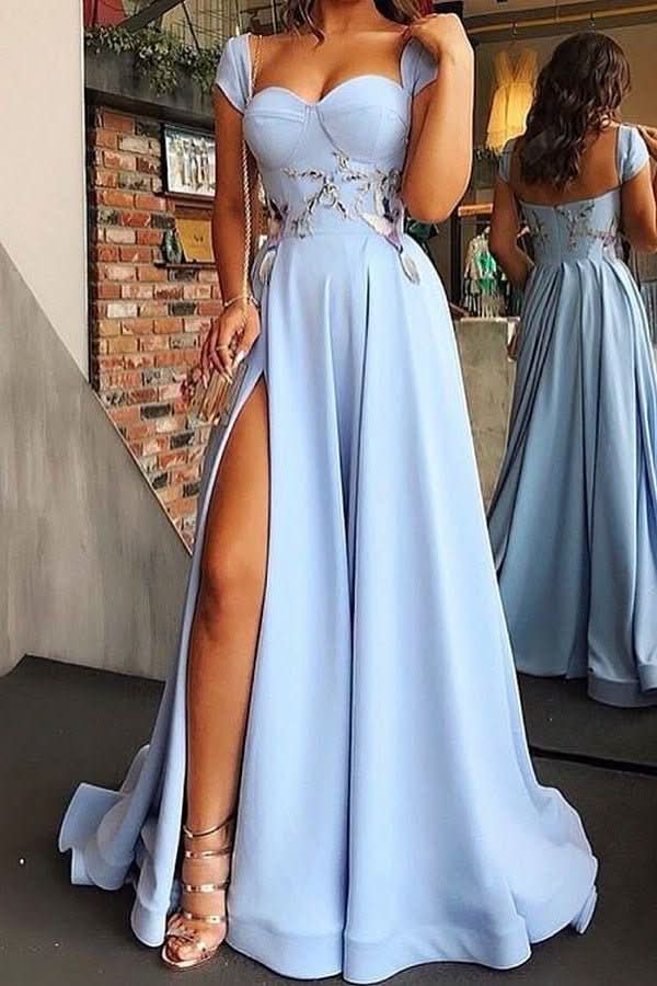 BMbride Light Blue Evening Dresses Floor - length Prom Dresses - Bmbride