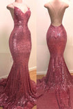 BMbride Sequins V - neck Sleeveless Spaghetti Backless Prom Dresses - Bmbride