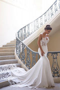 BMbride Sexy Spaghetti Strap Wedding Dress | Mermaid Chiffon Lace Bridal Gown - Bmbride
