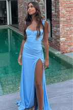 BMbride Sheath Spaghetti Straps Open Back Cutout Maxi Dress with Slit - Bmbride