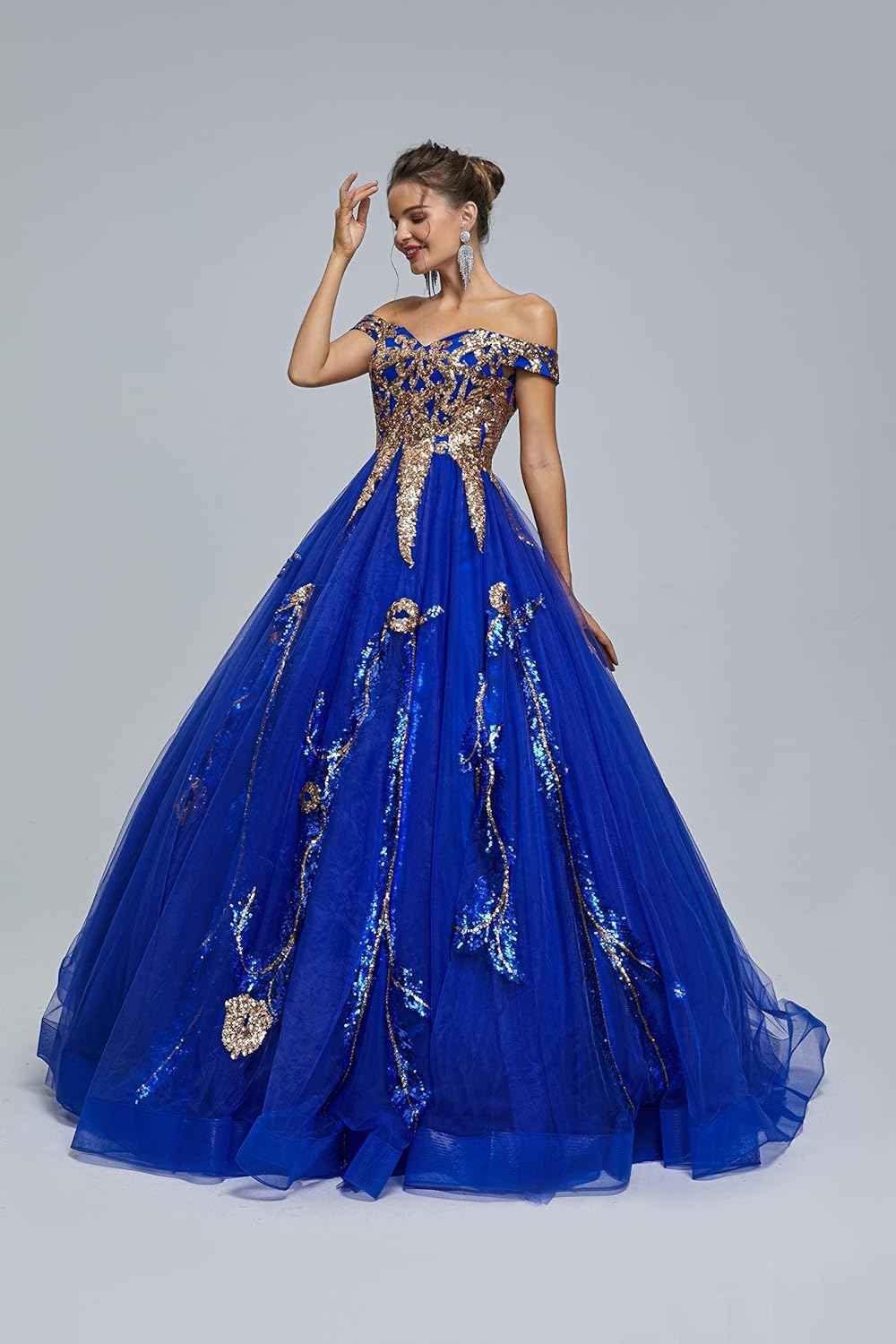 BMbride Women's Beading Sweetheart Ball Gown Tulle Layed Long Quinceanera Dress - Bmbride