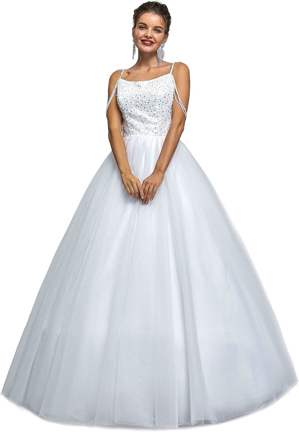 BMbride Women's Beading Sweetheart Ball Gown Tulle Layed Long Quinceanera Dress - Bmbride