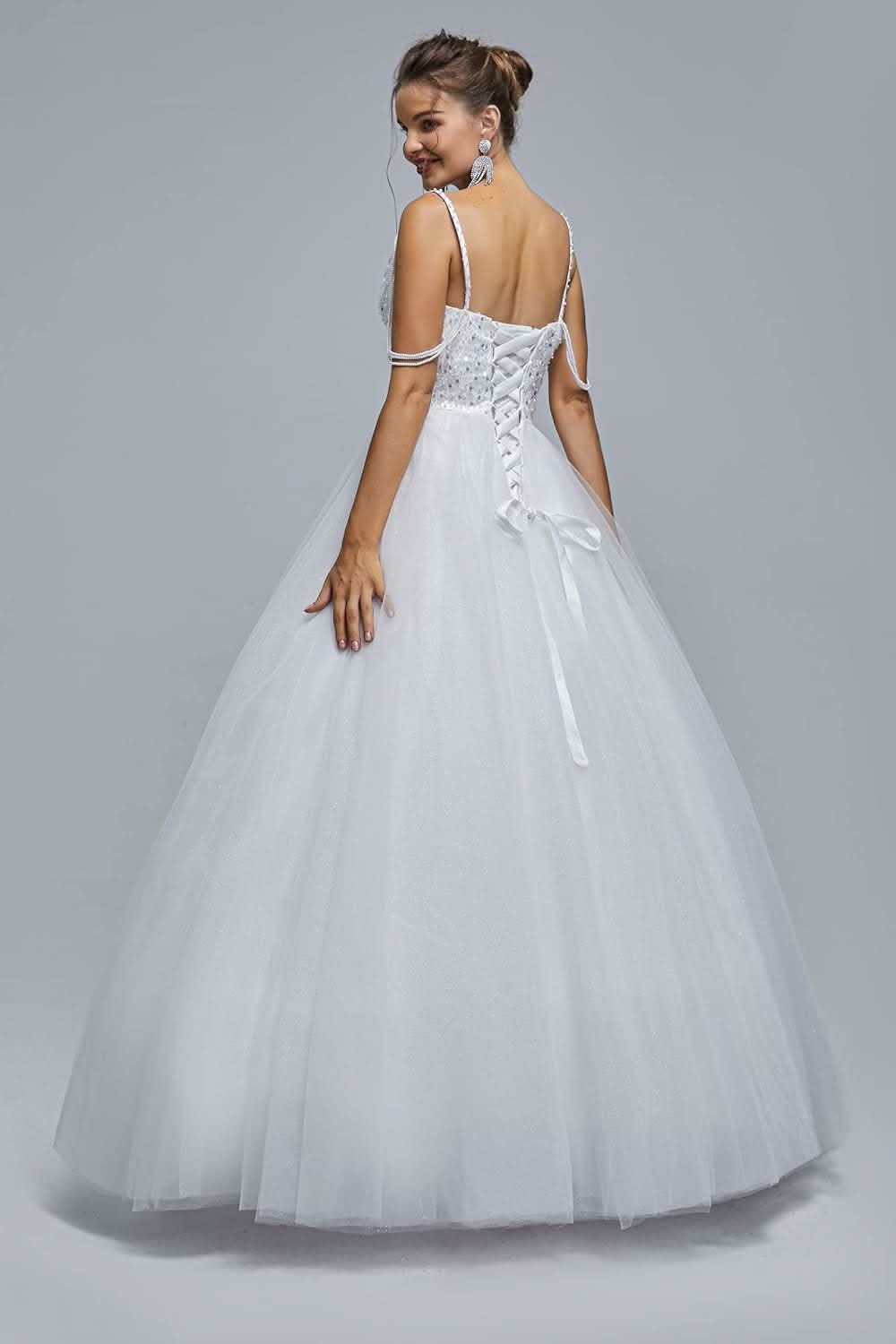 BMbride Women's Beading Sweetheart Ball Gown Tulle Layed Long Quinceanera Dress - Bmbride