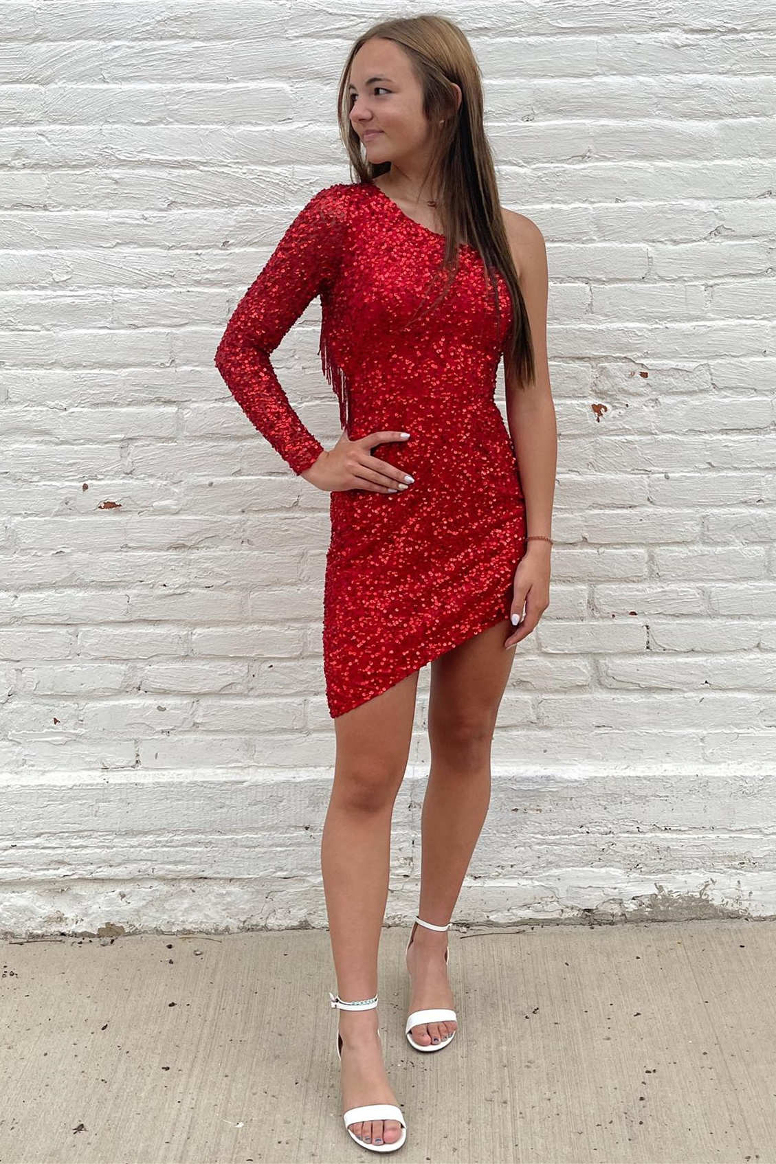 Bodycon One Shoulder Tassel Back Party Dress BM bride