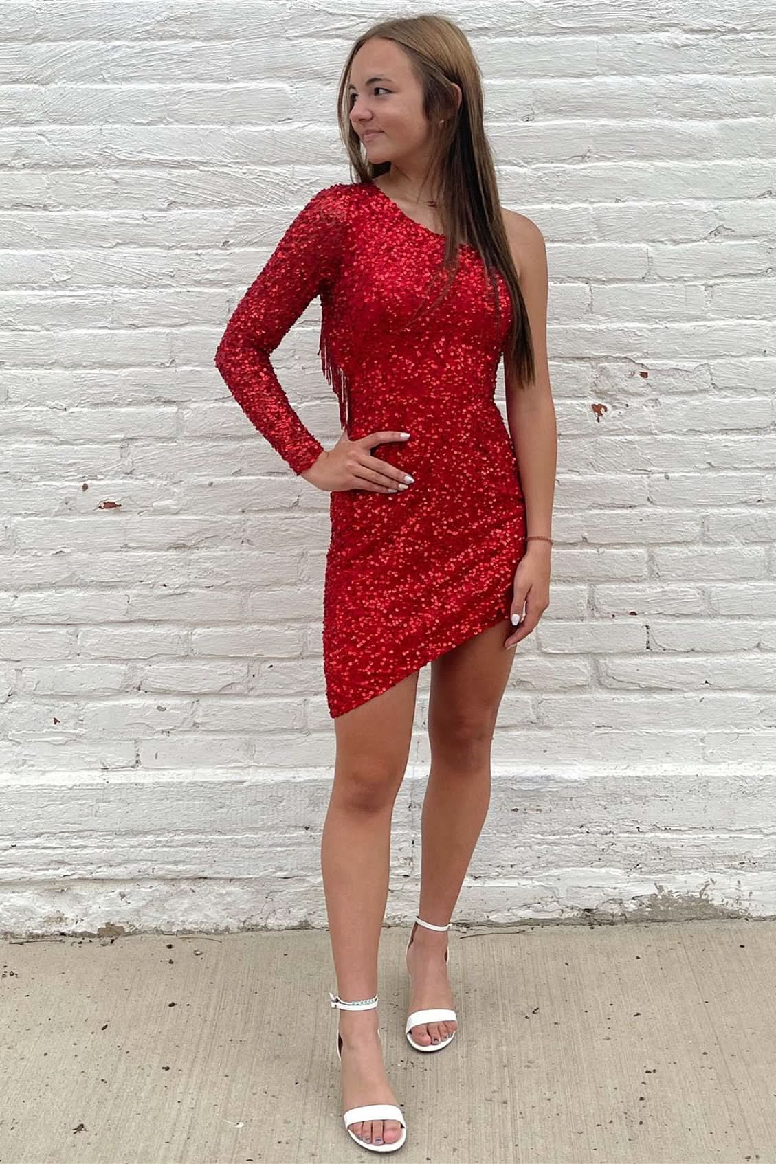 Bodycon One Shoulder Tassel Back Party Dress BM bride