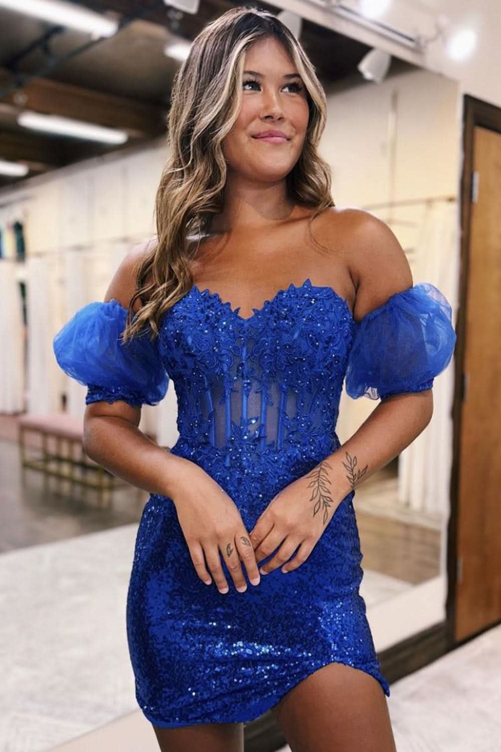 Bodycon Sparkly Sequin Strapless Short Homecoming Dress with Split BM bride