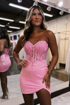Bodycon Sparkly Sequin Strapless Short Homecoming Dress with Split BM bride