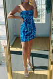 Strapless Royal Blue Bodycon Short Homecoming Dress with Beading BM bride