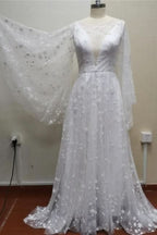 BMbride Boho A-Line Long Sleeves Backless Wedding Dresses With Lace BMbride