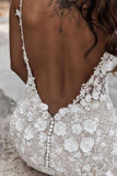 BMbride Boho Sleeveless Floral Mermaid Wedding Dress Backless Bridal Gown BMbride