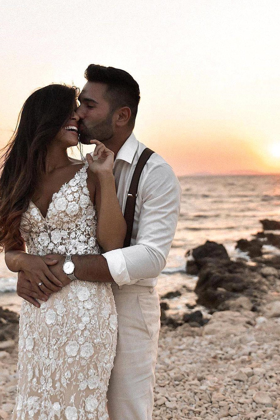 BMbride Boho Sleeveless Floral Mermaid Wedding Dress Backless Bridal Gown BMbride